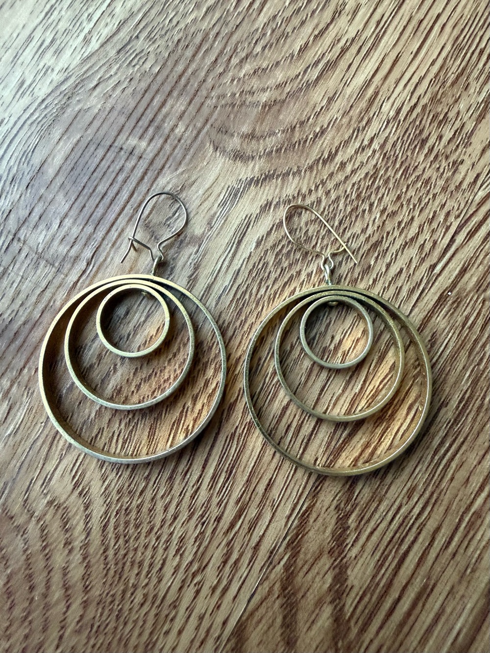 Triple Hoop Brass Loop Gold-toned Dangle Drop Minimalist Modern Earrings